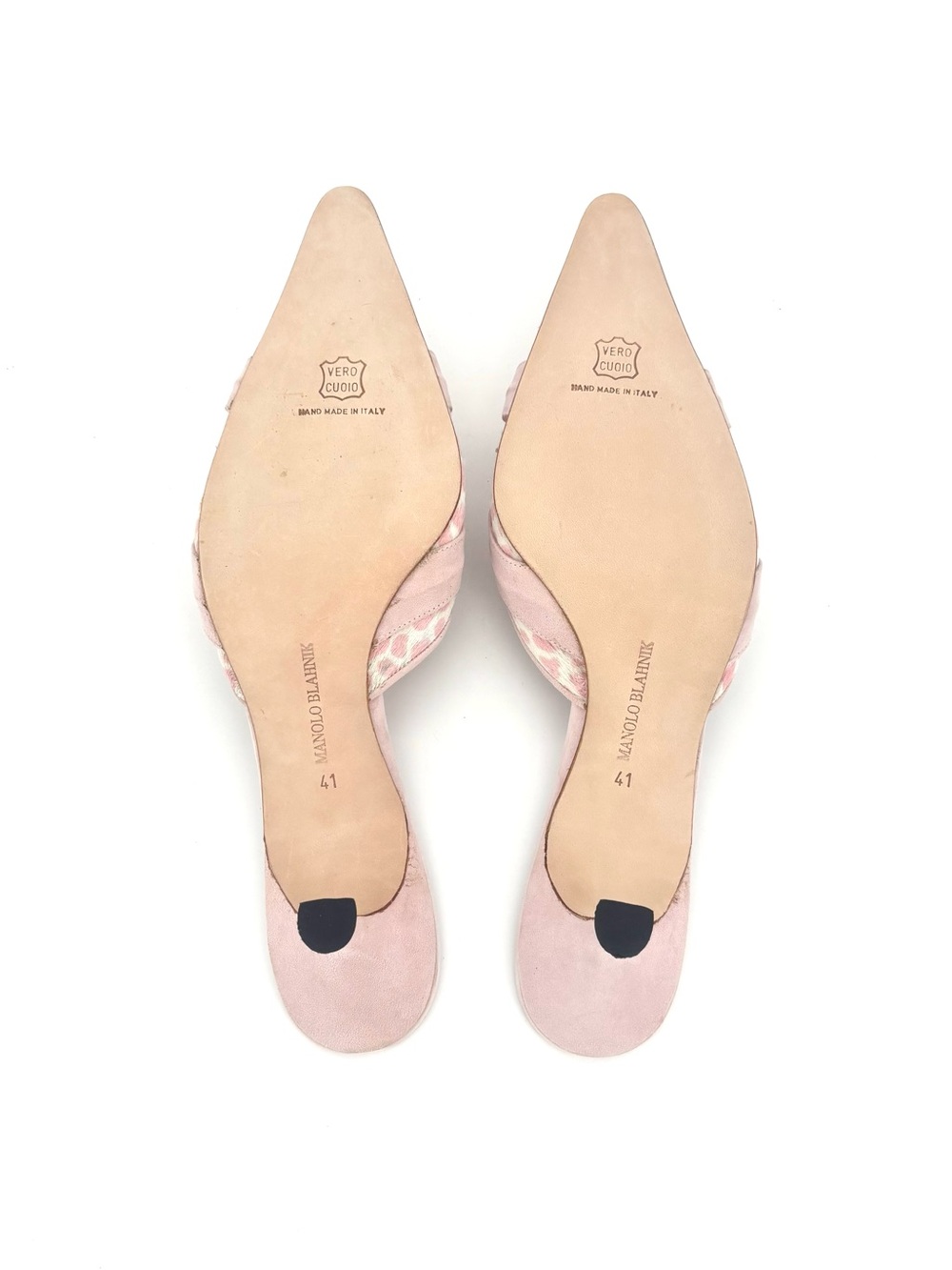 Manolo Blahnik Bow Pink Leopard Print Ponyhair Pointed Toe Kitten Heel Mules 41 - Picture 10 of 11
